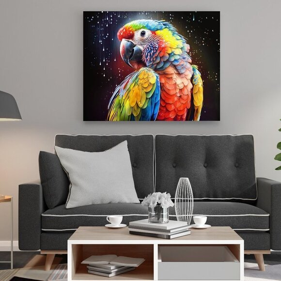 NobleCaptures Other - 20x30 Parrot Watercolor Bird‎ Oil Painting Wall Art Fantasy Print